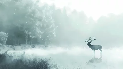 Foto auf Leinwand Digital fantasy landscape and deer scene illustration poster web page PPT background © jinzhen