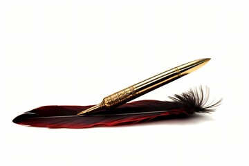 Elegant quill pen poised for timeless storytelling, isolated on white solid background