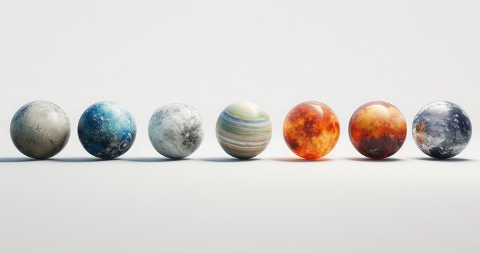 a picture of multiple colored space planets in a row