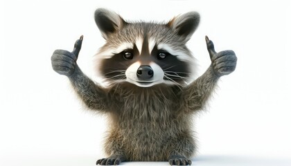 Raccoon Character in Happy Gesture
