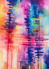 Abstract vibrant tones watercolor painting, artwork with random patterns. Contemporary painting. Modern poster for wall decoration