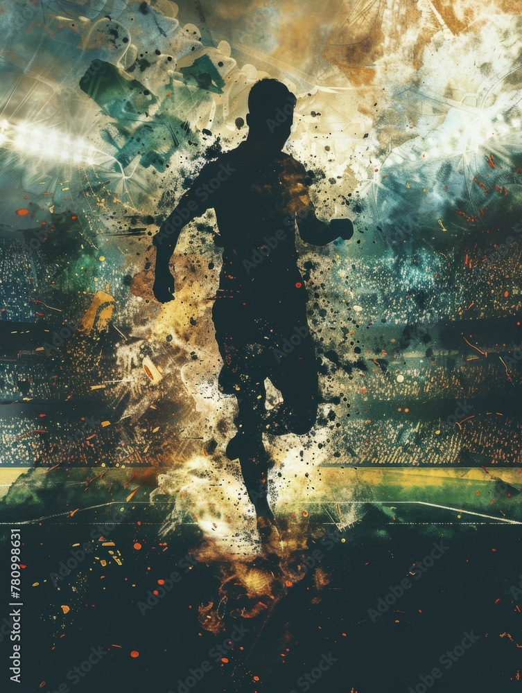 Poster dynamic athlete silhouette in explosive backdrop - a dynamic representation of an athlete in motion 