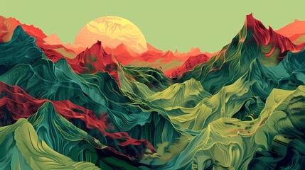 Digital green mountain top scenery illustration abstract poster web page PPT background