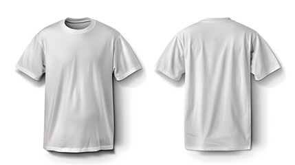 Blank white t-shirt mockup, front and back view, isolated. High-quality template for design presentations. Realistic casual style. Perfect for print and web projects. AI