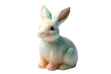 Pastel colored ceramic bunny isolated on transparent background