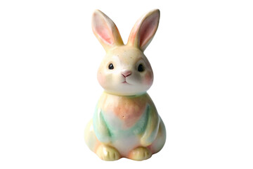 Pastel colored ceramic bunny isolated on transparent background
