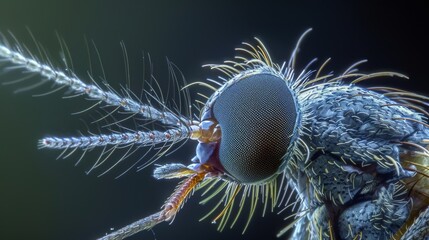 Magnified image of a mosquitos labrum displaying its smooth curved surface and fine hairs.