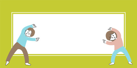 両手で指を差すポーズの若い男女のフレーム