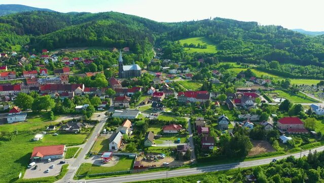 Landscape Houses Mountains Centrum Zloty Stok Aerial View Poland