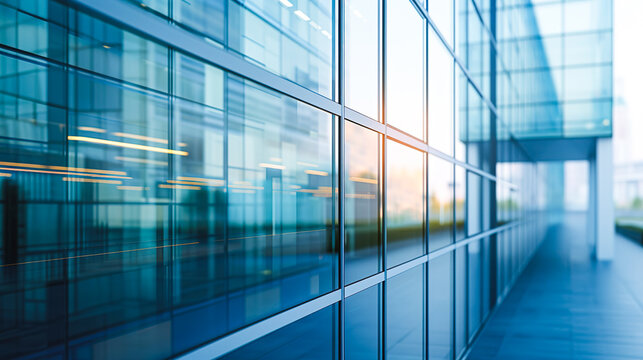 ガラス張りのビルの壁面のクローズアップ