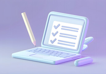 Digital Task Manager: 3D Isometric Icon of Online Checklist on Laptop
