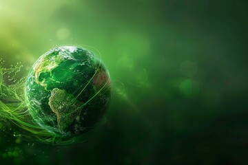 A globe awash in sustainability, with abstract green lines signaling growth and renewal - obrazy, fototapety, plakaty