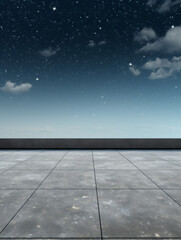 Open space terrace looking at the starry sky - A serene and expansive terrace opens up to an enchanting starry night sky