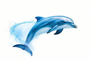 Majestic dolphin leaping through crystal-clear ocean waters, isolated on white solid background