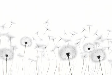 Wispy dandelion seed caught in the breeze, on a journey of possibilities, isolated on white solid background