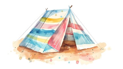 Watercolor painting of a Beach tent