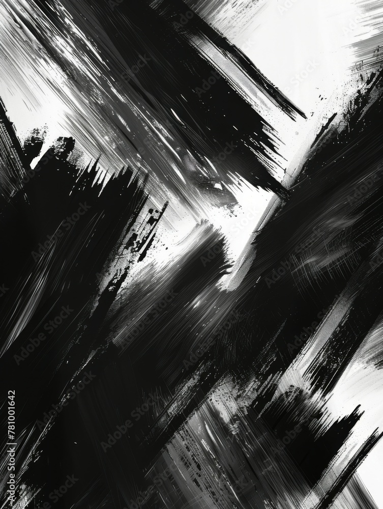 Poster monochrome abstract brushstroke texture - black and white abstract painting capturing the dynamic mo