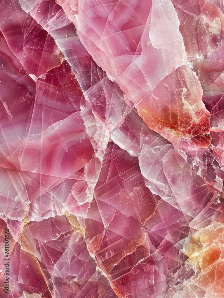 Poster macro photography of pink and red crystal texture - close-up shot of a mesmerizing pink and red crys