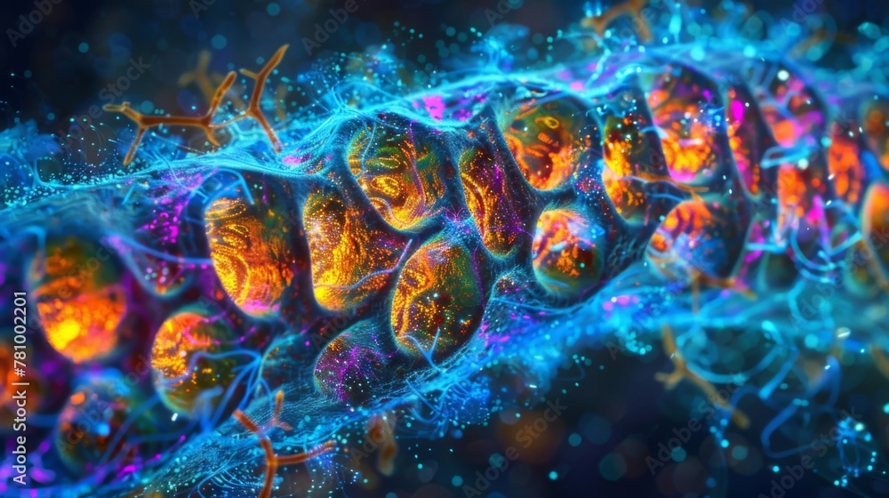 Poster a zoomedin view of the inner membrane of a mitochondrion showing the complex network of proteins and