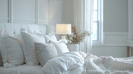 White bedding with pillow and blanket
