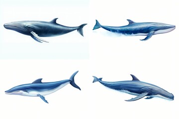 Mighty blue whale majestically swimming through expansive ocean waters, isolated on white solid background