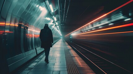 Man waiting for his train in the tunnel