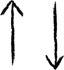 Hand painted arrow drawn with ink brush showing the increase or decrease direction