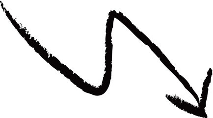 Hand painted zigzag arrow drawn with ink brush shows the concept of decreasing or downward