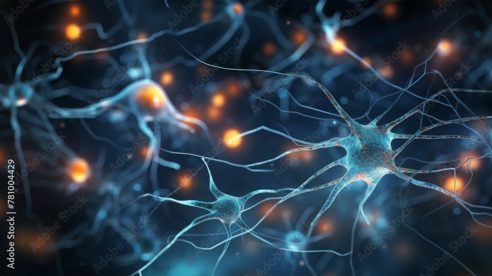 Poster detailed neuron cells network illustration - this high-resolution image shows a network of neuron ce