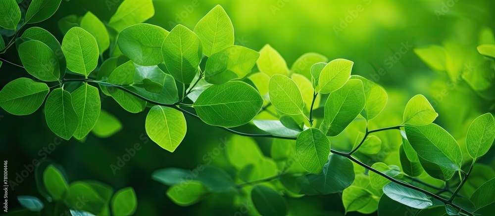 Aufkleber lush green tree branch illuminated by sunlight filtering through, creating a tranquil natural scene