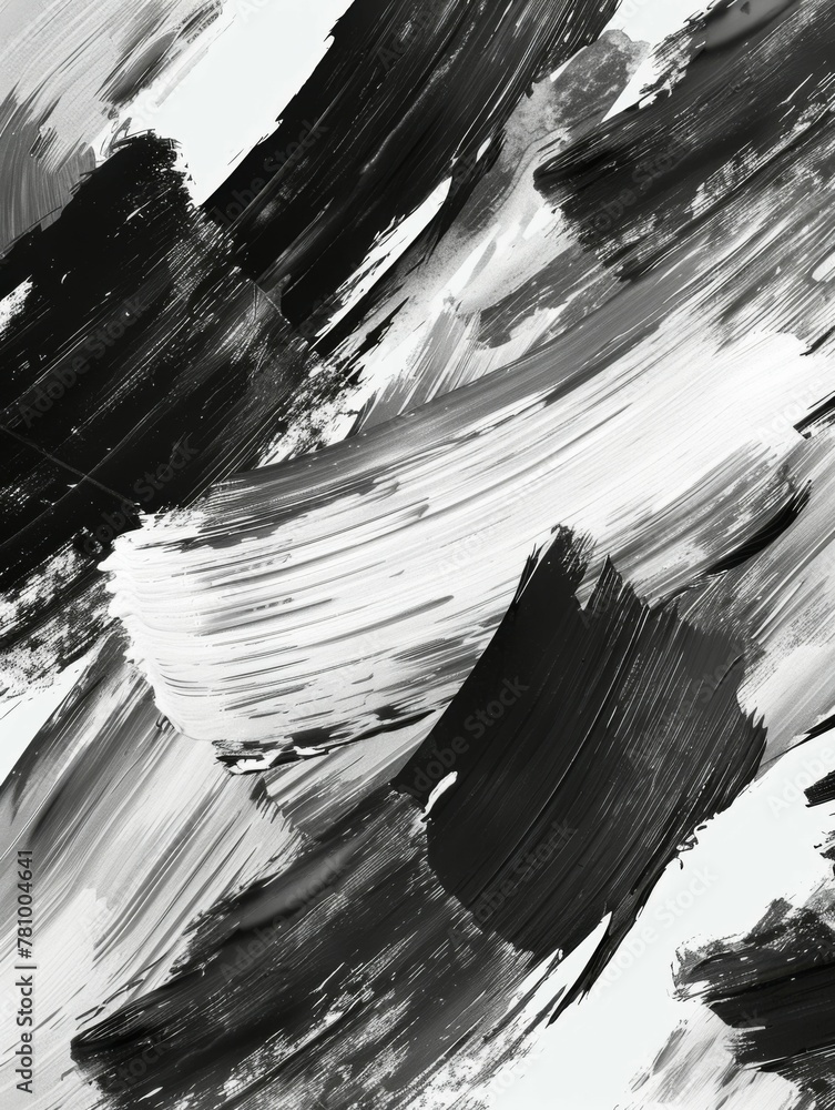 Poster Expressive abstract black and white art - This image features abstract black and white patterns that evoke a strong emotional and artistic expression