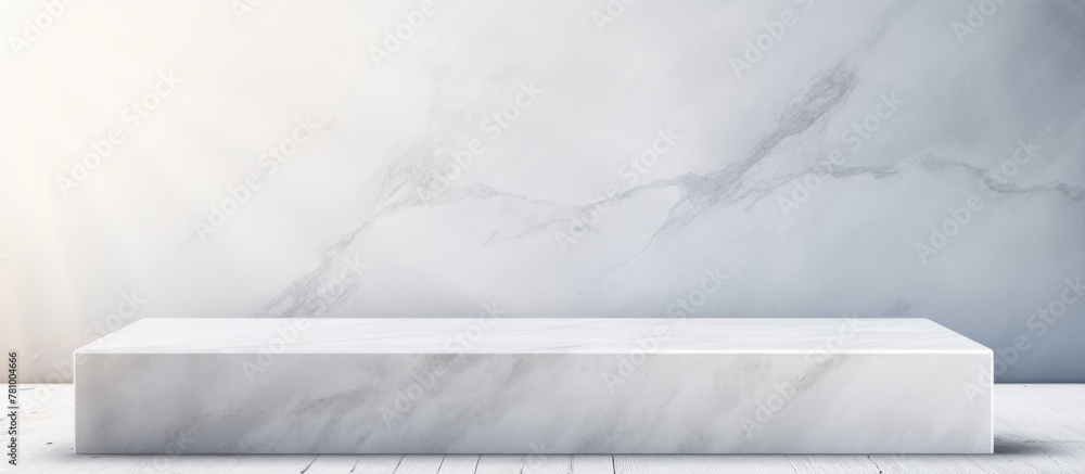 Aufkleber a white marble bench is placed in a room against a wall with matching floor, creating a simple and e