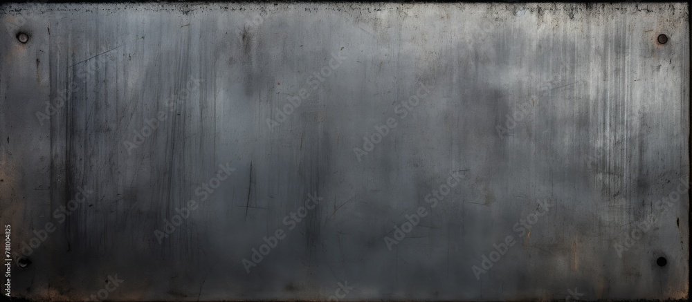 Poster close-up view of a weathered metal plate showing signs of rust and decay on its surface, creating a 
