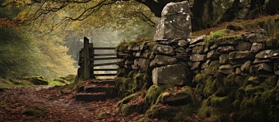 Close-up view of a gate in the middle of a stone wall - obrazy, fototapety, plakaty