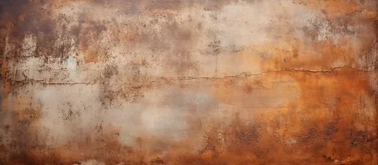 Fotobehang Rusty metal wall showcasing a weathered surface juxtaposed with a clean, white wall in the background © Ilgun