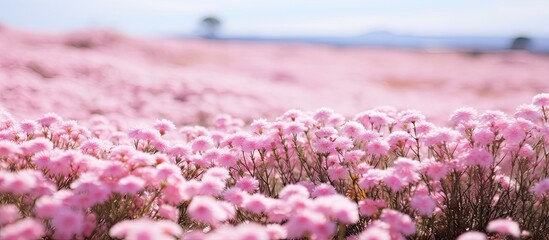 Numerous pink flowers are scattered throughout the expansive field of pink blooms
