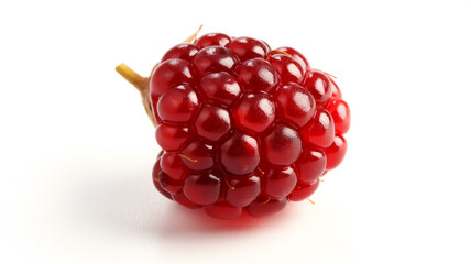 Single ripe mulberry fruit isolated on a white background.