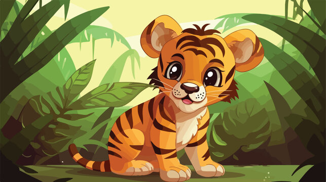 Cute baby Tiger Stripes in Jungle Scene illustratio