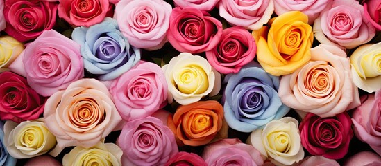 Fototapeta premium Vibrant and diverse roses clustered together in a dynamic display of color and beauty