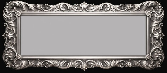 An elegant silver frame with intricate design set against a solid black background