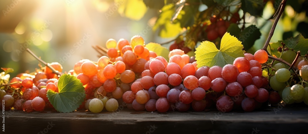 Poster close-up view of a cluster of grapes arranged on a table surface