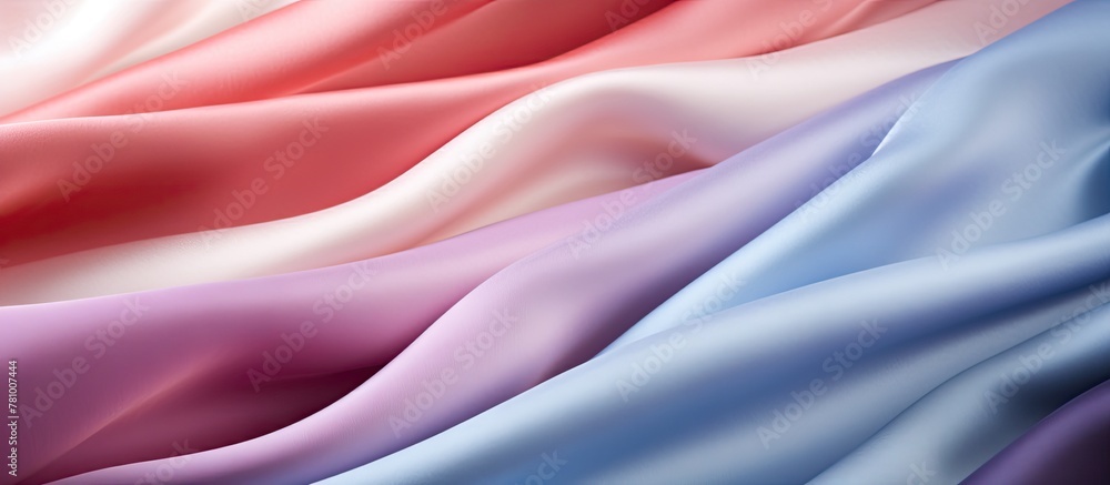 Poster vibrant fabric with a smooth texture captured up close, displaying a range of colors in a tactile co
