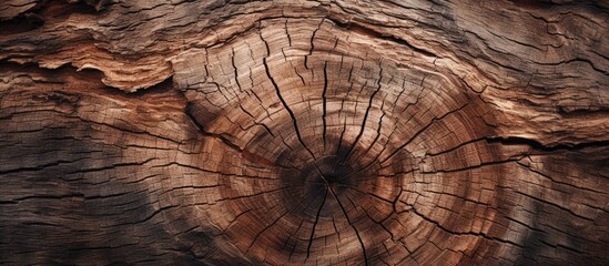 Detailed view of a tree trunk displaying annual growth rings, capturing the history and age of the...