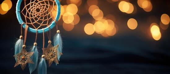 Detailed shot of a dream catcher featuring a prominent star design, capturing its intricate craftsmanship