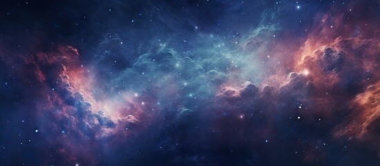 Detailed view of celestial galaxy filled with stars and colorful nebulas - obrazy, fototapety, plakaty