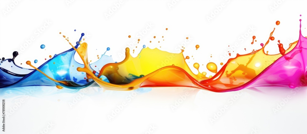 Poster vivid close-up of a cluster of liquid splashes in various colors creating a vibrant and dynamic visu