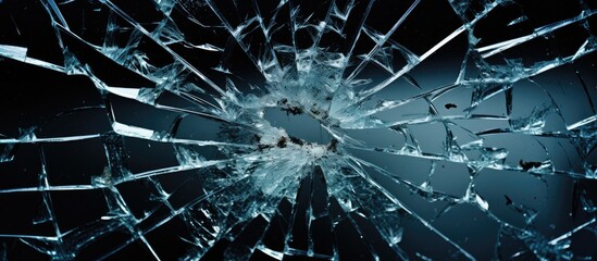 Glass window is shattered, showing a hole in the middle - obrazy, fototapety, plakaty
