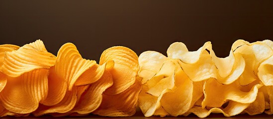 A close-up view of a mound of potato chips piled on a table