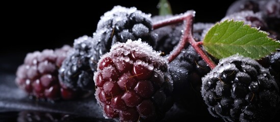 Assortment of assorted frozen berries placed closely together on a black tabletop