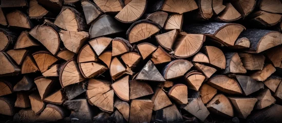 Stickers pour porte Texture du bois de chauffage Pile of wood logs in close-up view, showing the detailed texture and grains